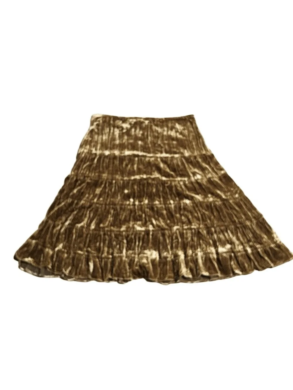 Y2K Cache Crushed Velvet Tiered Slip Skirt Gold Fairy Whimsigoth Romance 2 S